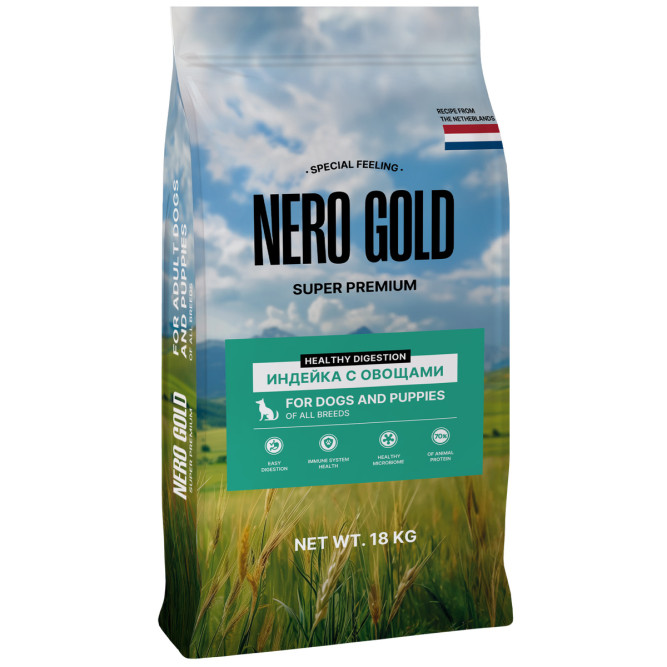 Nero Gold сухой корм для собак и щенков, с мясом индейки и овощами - 18 кг
