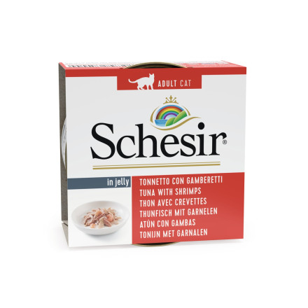 Schesir Cat Adult влажный корм для взрослых кошек с тунцом и креветками в консервах - 85 г х 14 шт