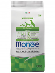 Monge Dog Monoprotein сухой корм для взрослых собак всех пород с кроликом, рисом и картофелем 2,5 кг