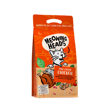 Meowing Heads Paw Lickin’ Chicken сухой беззерновой корм для взрослых кошек с курицей и рисом - 1,5 кг