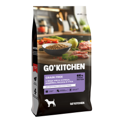Go' Kitchen Grain Free Adult 4 Meat Recipe сухой беззерновой корм для взрослых собак всех пород с курицей, индейкой, лососем и уткой - 18 кг