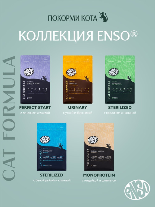 ENSO Cat Formula Sterilized сухой корм для взрослых стерилизованных кошек со свежим кроликом и добавлением малины - 7 кг