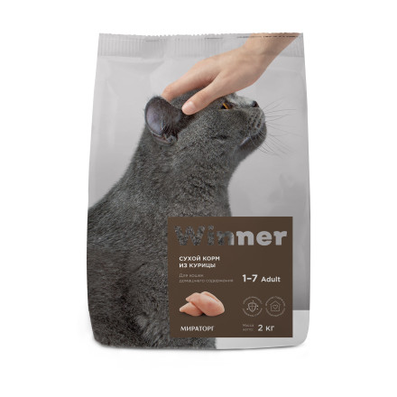 Winner сухой корм для кошек домашнего содержания с курицей - 2 кг