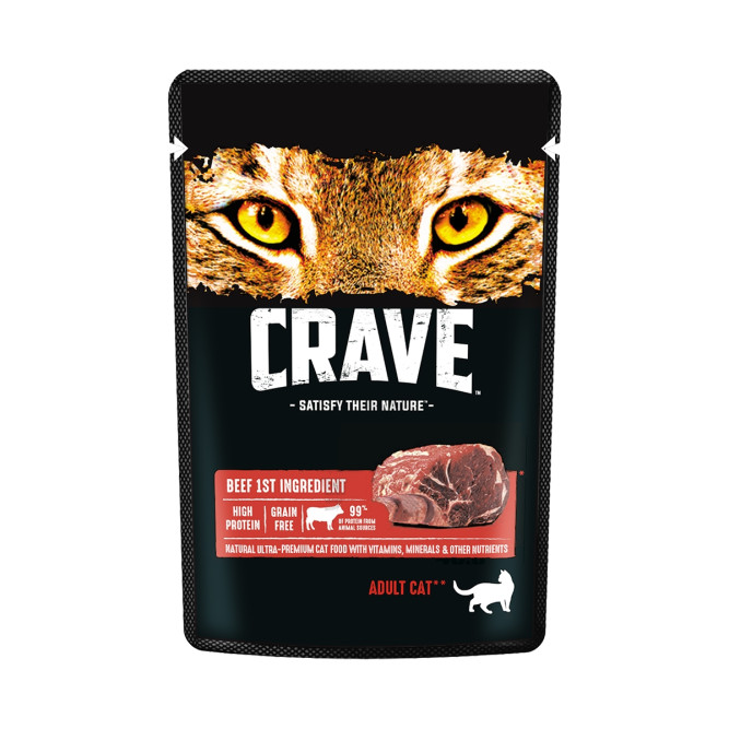 Crave влажный корм для взрослых кошек с говядиной в желе, в паучах - 70 г х 30 шт