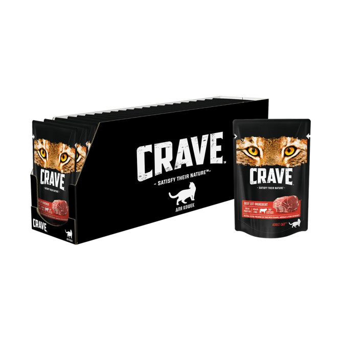 Crave влажный корм для взрослых кошек с говядиной в желе, в паучах - 70 г х 30 шт