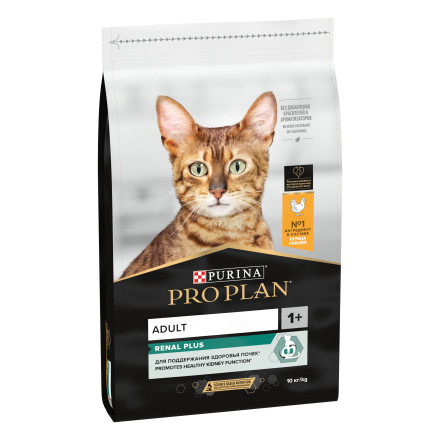 Pro Plan Renal Plus сухой корм для взрослых кошек для поддержания здоровья почек, с курицей - 10 кг