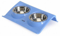 Camon миски для кошек и собак стальные на пластиковом поддоне 300 мл х 2 шт, синие, 38х25х7,5 см