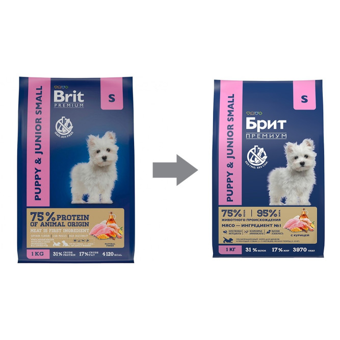 Брит Премиум Dog Puppy and Junior Small сухой корм для щенков и молодых собак мелких пород с курицей - 1 кг
