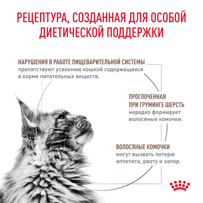 Royal Canin Gastrointestinal Hairball сухой диетическийкорм для взрослых кошек при нарушениях пищеварения, вызванного наличием волосяных комочков - 400 г