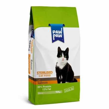 Pawpaw Sterilised Cat Food with Salmon сухой корм для стерилизованных кошек с лососем - 15 кг