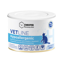 Chester Vetline Hypoallergenic влажный диетический корм для взрослых кошек при пищевой аллергии, с птицей, в консервах - 240 г х 6 шт