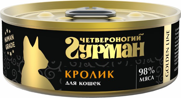 Четвероногий гурман Golden line влажный корм для взрослых кошек с кроликом, в консервах - 100 г х 24 шт