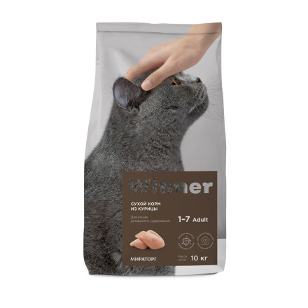 Winner сухой корм для кошек домашнего содержания с курицей - 10 кг