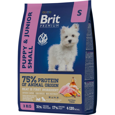 Brit Premium Dog Puppy and Junior Small сухой корм для щенков и молодых собак мелких пород с курицей - 3 кг