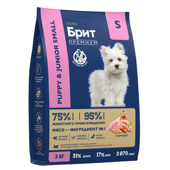 Брит Премиум Dog Puppy and Junior Small сухой корм для щенков и молодых собак мелких пород с курицей - 3 кг