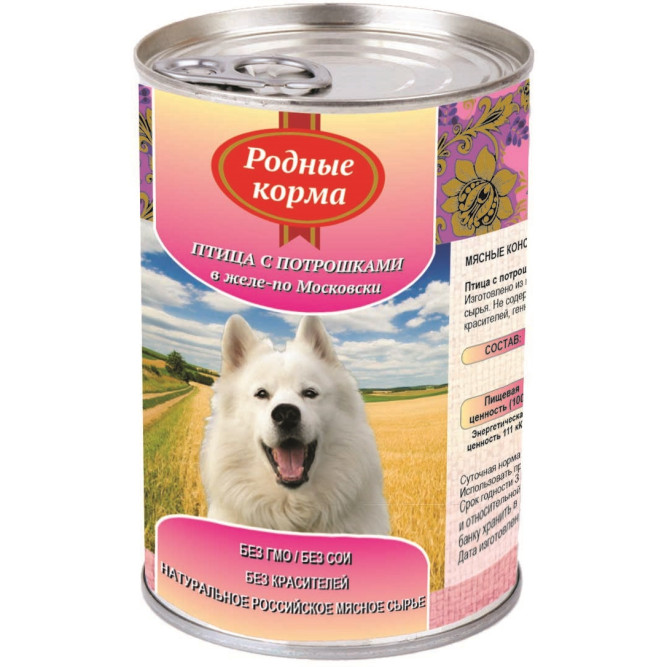 Консервы Родные Корма Птица с потрошками в желе по московски для собак - 970 г х 12 шт