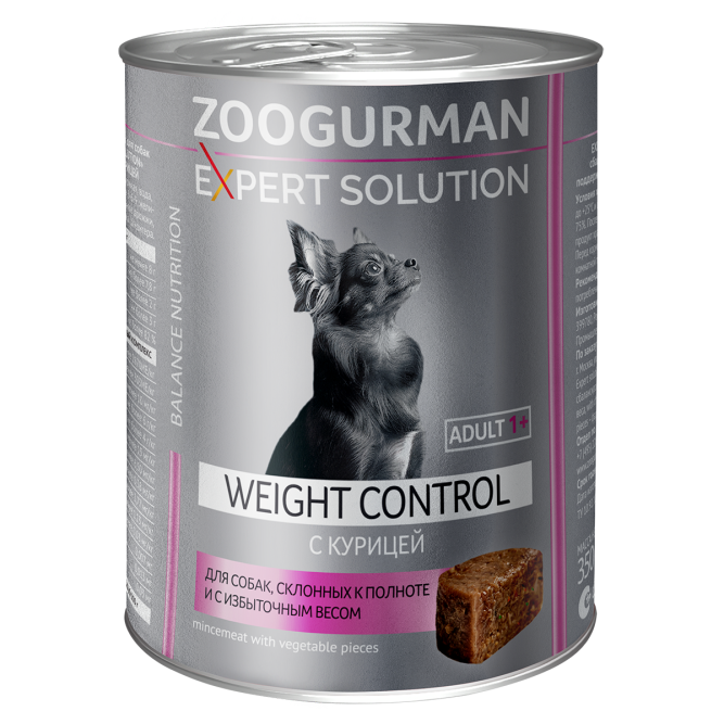 Зоогурман Expert Solution Weight Control влажный корм для взрослых собак всех пород при склонности к полноте с курицей, консервы - 350 г х 12 шт