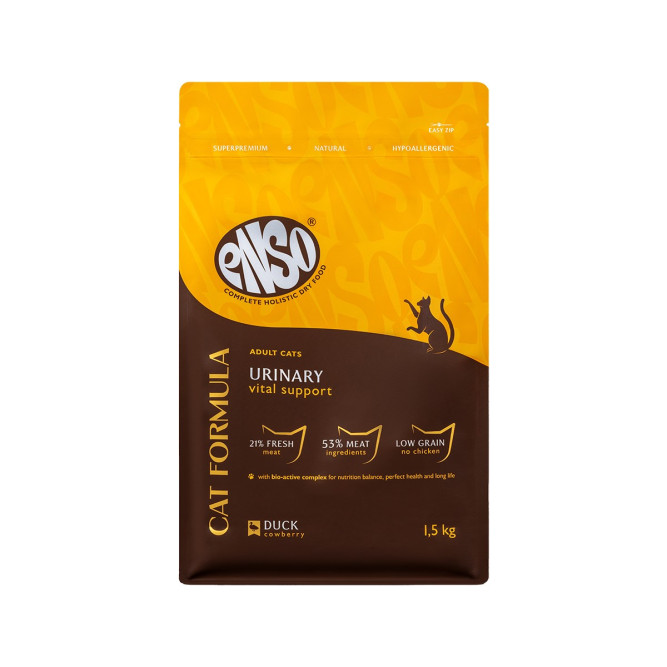 ENSO Cat Formula Urinary сухой корм для взрослых кошек для профилактики мочекаменной болезни со свежей уткой и добавлением брусники - 1,5 кг