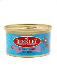Berkley №1 влажный корм для взрослых кошек, тунец с кальмаром в соусе, в консервах - 85 г x 24 шт