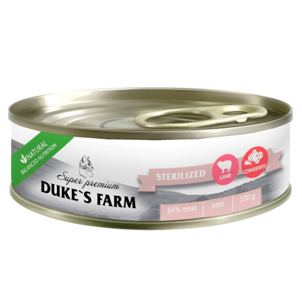 Duke&#039;s Farm влажный корм для взрослых стерилизованных кошек, паштет с ягненком и брусникой, в консервах - 100 г х 24 шт