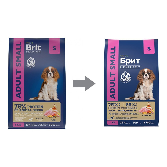 Брит Премиум Dog Adult Small сухой корм для взрослых собак мелких пород с курицей - 1 кг