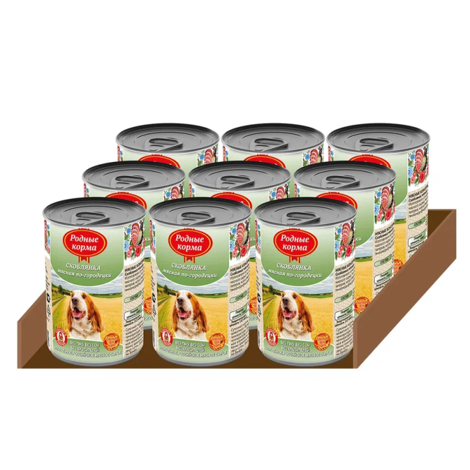 Консервы Родные Корма Скоблянка мясная по-городецки для собак - 410 г х 9 шт