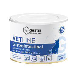 Chester Vetline Gastrointestinal влажный диетический корм для кошек при заболеваниях ЖКТ, с индейкой и курицей, в консервах - 240 г х 6 шт