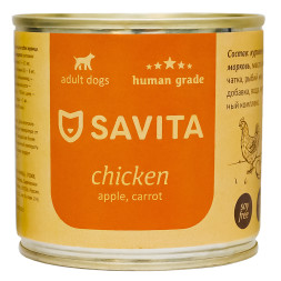 Savita влажный корм для взрослых собак всех пород с курицей, яблоком и морковью, в консервах - 240 г x 24 шт