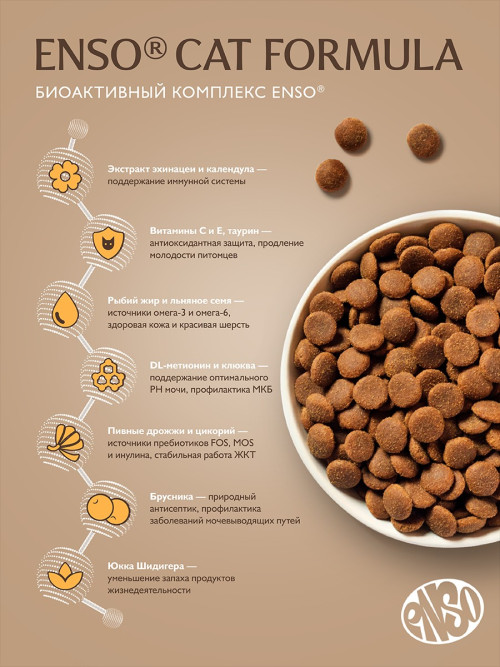 ENSO Cat Formula Urinary сухой корм для взрослых кошек для профилактики мочекаменной болезни со свежей уткой и добавлением брусники - 7 кг