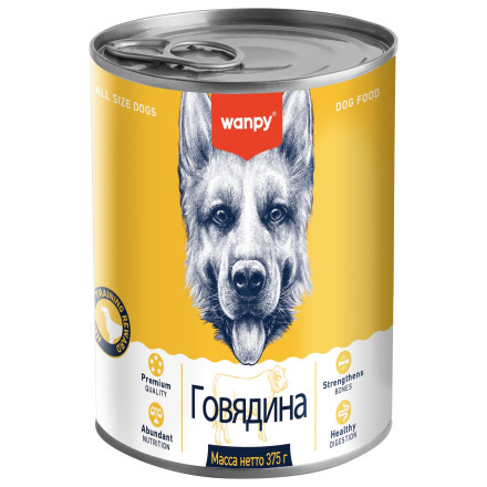 Wanpy Dog влажный корм для взрослых собак из говядины, в консервах - 375 г х 24 шт