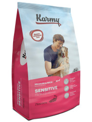Karmy Sensitive Medium &amp; Maxi сухой корм для взрослых собак средних и крупных пород с чувствительным пищеварением с лососем - 2 кг