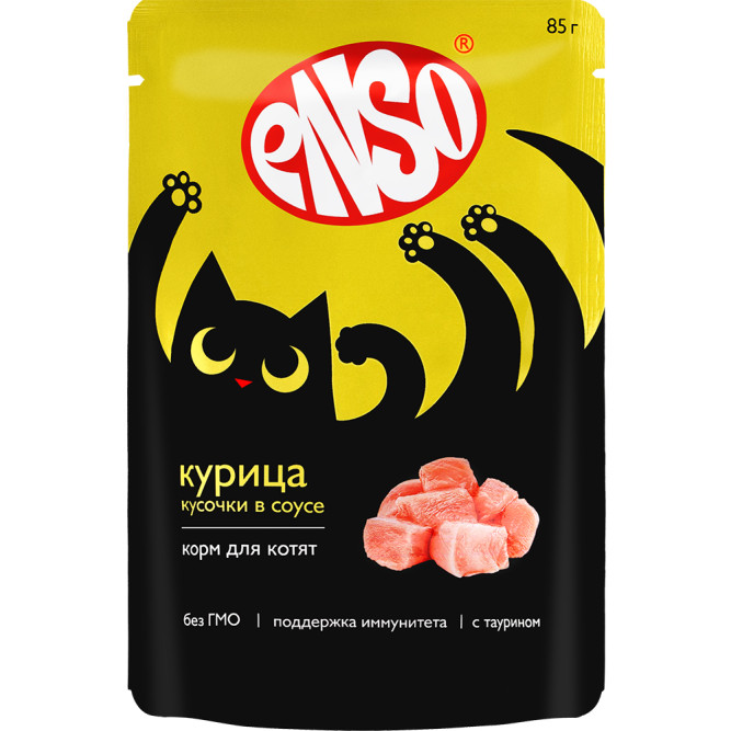 ENSO влажный корм для котят, кусочки в соусе с курицей, в паучах - 85 г х 24 шт
