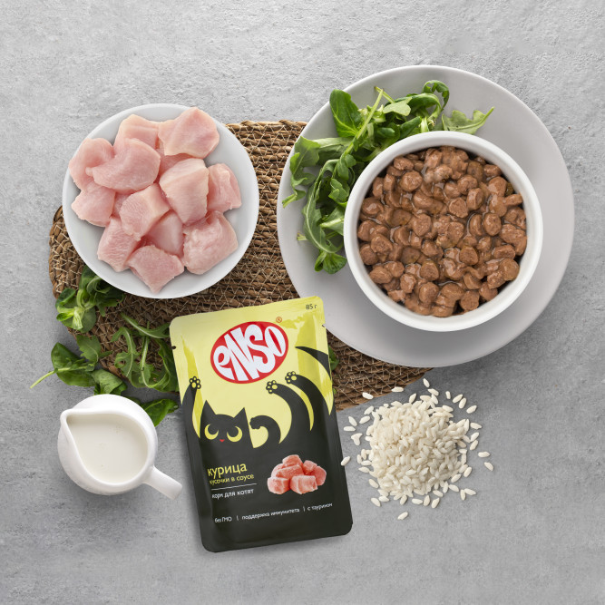ENSO влажный корм для котят, кусочки в соусе с курицей, в паучах - 85 г х 24 шт