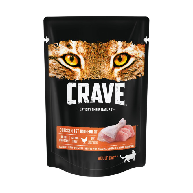 Crave влажный корм для взрослых кошек с курицей в желе, в паучах - 70 г х 30 шт