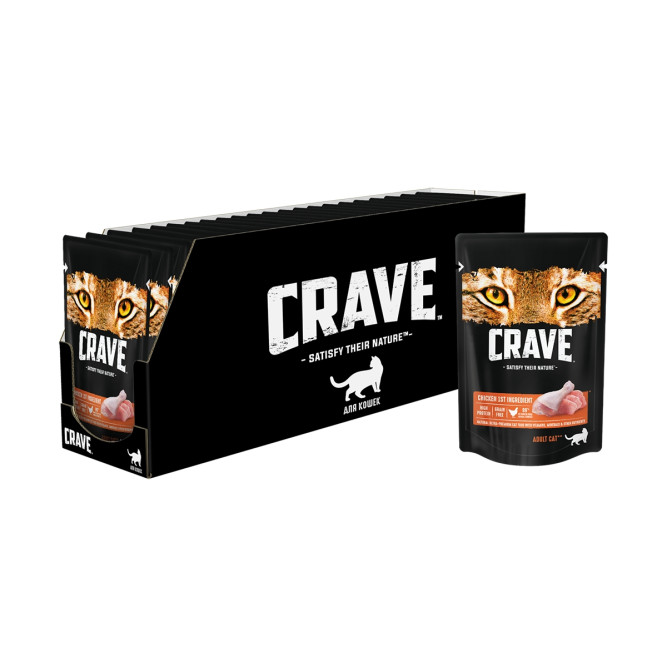 Crave влажный корм для взрослых кошек с курицей в желе, в паучах - 70 г х 30 шт