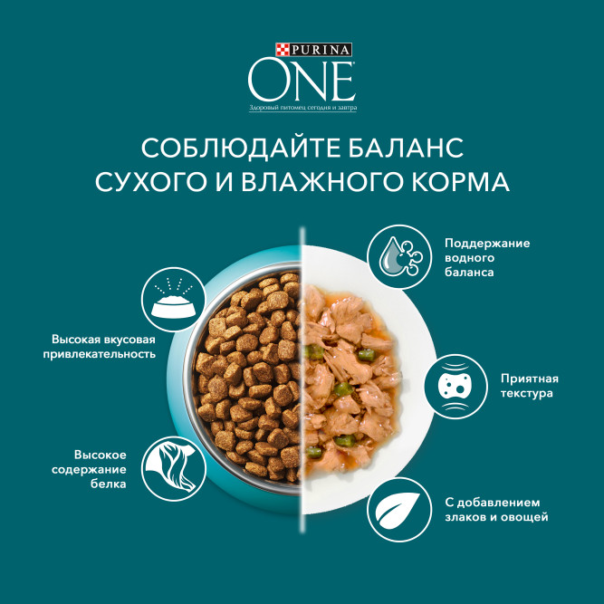 Purina ONE сухой корм для стерилизованных кошек и кастрированных котов с лососем и пшеницей  - 750 г