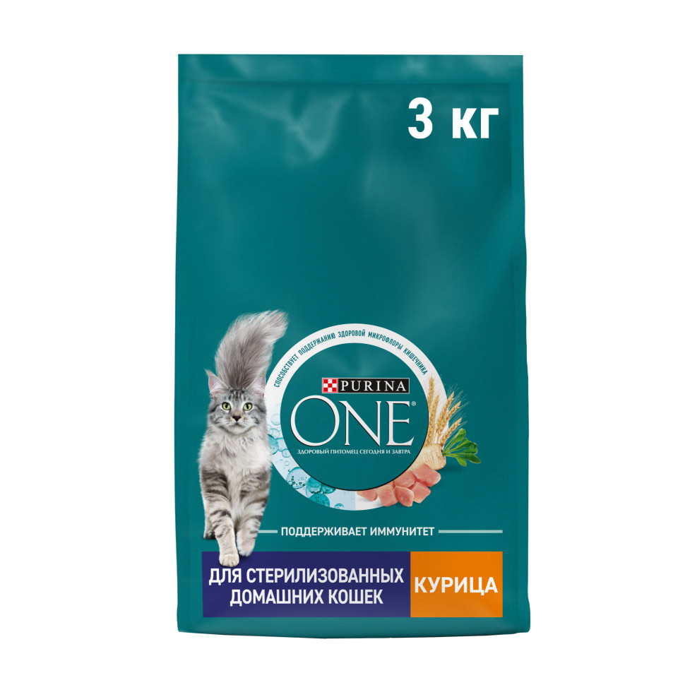 Purina One сухой корм для взрослых стерилизованных домашних кошек с курицей  - 3 кг - купить в Москве | КотМатрос