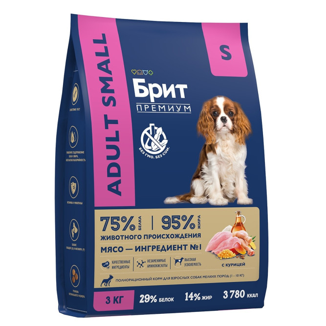 Брит Премиум Dog Adult Small сухой корм для взрослых собак мелких пород с курицей - 3 кг