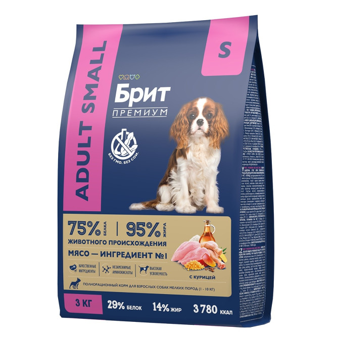 Брит Премиум Dog Adult Small сухой корм для взрослых собак мелких пород с курицей - 3 кг