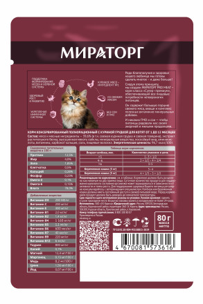 Мираторг Pro Meat влажный корм для котят с куриной грудкой - 80 г х 24 шт