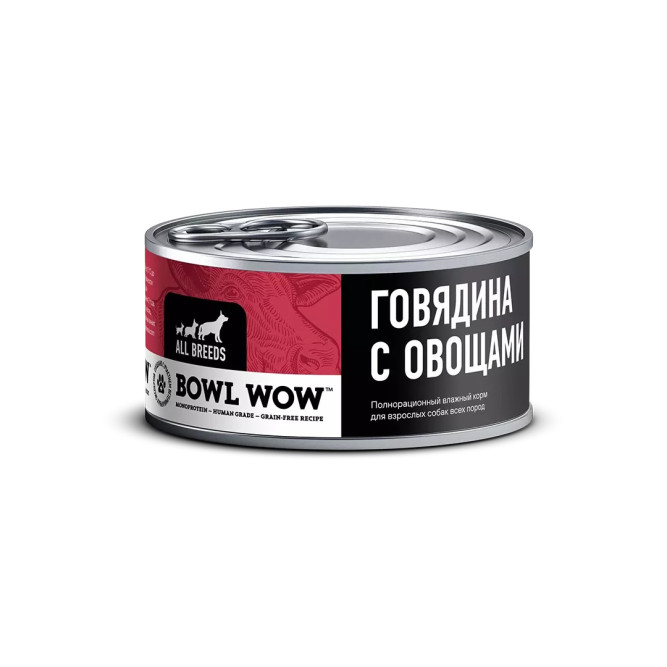 BOWL WOW влажный корм для взрослых собак, с говядиной и овощами - 100 г x 12 шт