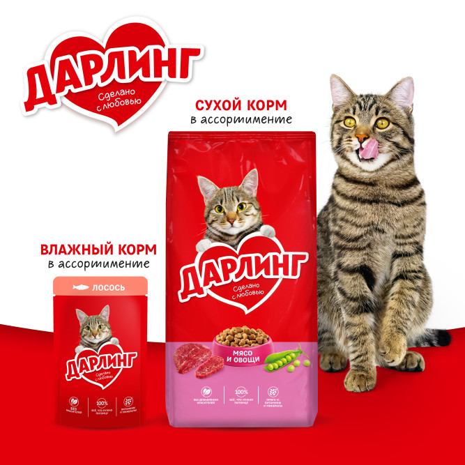 Дарлинг влажный корм для взрослых кошек с ягненком в подливе, в паучах - 75 г х 26 шт
