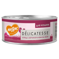 Мнямс Delicatesse влажный дополнительный корм для кошек курица с ветчиной в нежном желе, в консервах - 70 г х 24 шт