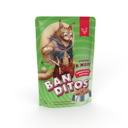 Banditos влажный корм для взрослых кошек, с аппетитной курочкой, кусочки в желе, в паучах - 75 г x 24 шт