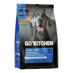 Go' Kitchen Grain Free Salmon&amp;CodFish сухой беззерновой корм для щенков и собак всех пород с лососем, треской, фруктами и овощами - 1,59 кг