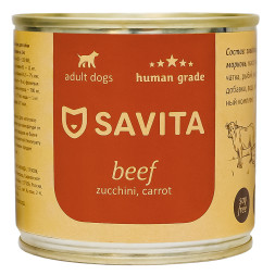 Savita влажный корм для взрослых собак всех пород с говядиной, кабачком и морковью, в консервах - 240 г x 24 шт