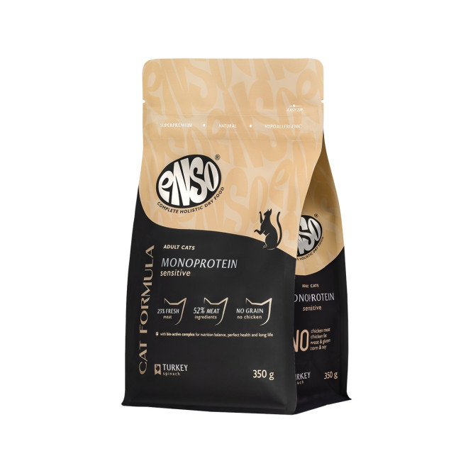 ENSO Cat Formula Monoprotein сухой корм для взрослых кошек с чувствительным пищеварением со свежей индейкой и добавлением шпината - 350 г