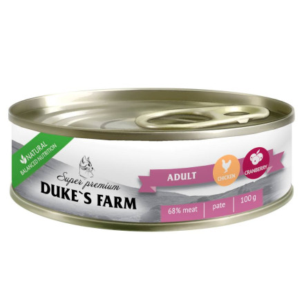 Duke&#039;s Farm влажный корм для взрослых кошек паштет с курицей и клюквой, в консервах - 100 г х 24 шт