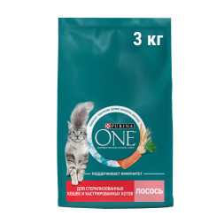 Purina One сухой корм для взрослых стерилизованных кошек с лососем - 3 кг