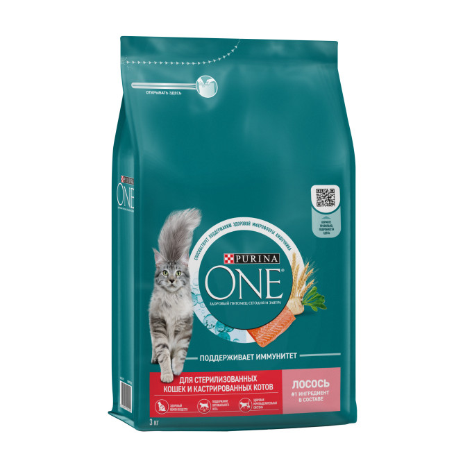Purina One сухой корм для взрослых стерилизованных кошек с лососем - 3 кг